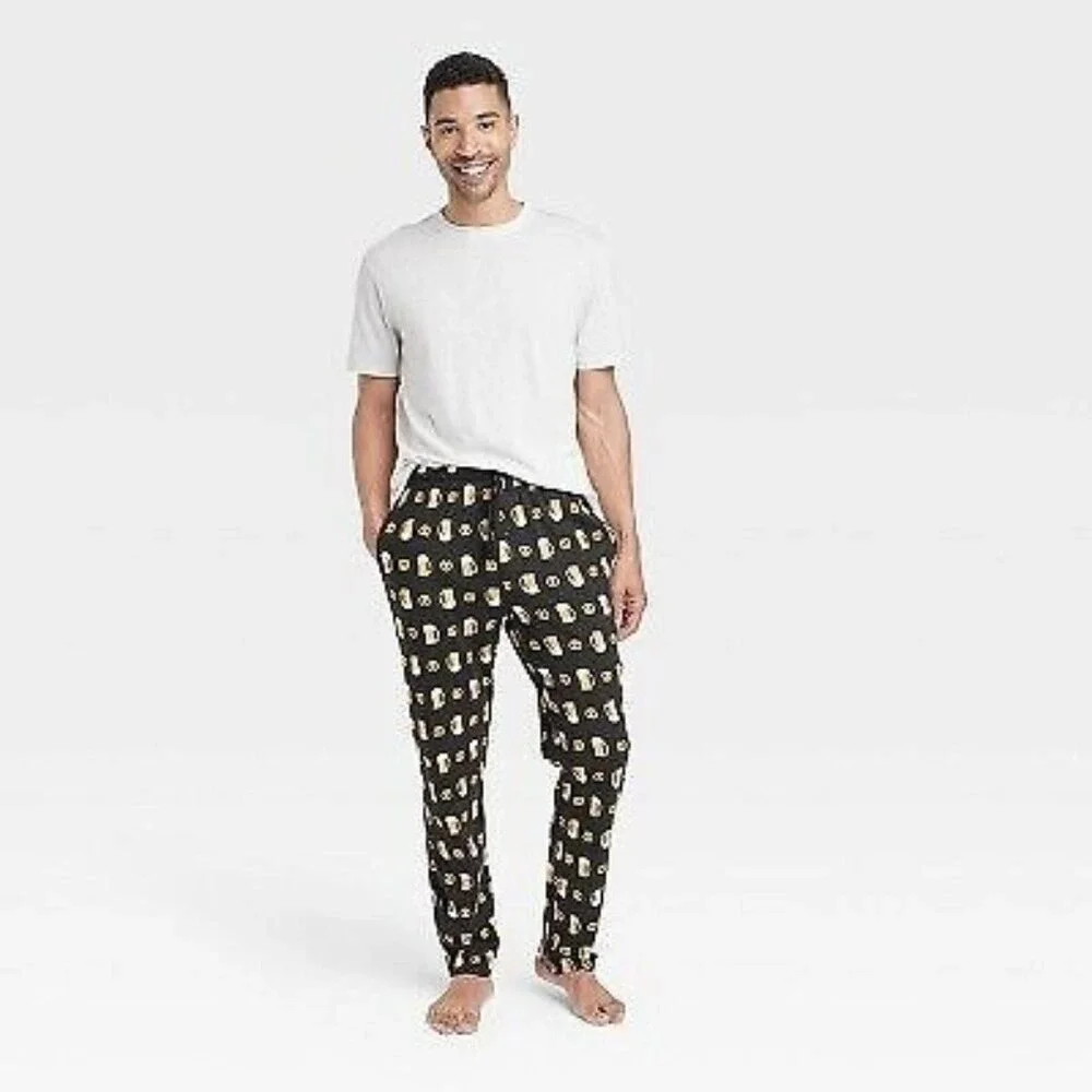 Hanes‎ Premium Black 2pc Pajama Set  With Beer And Pretzels Size Medium